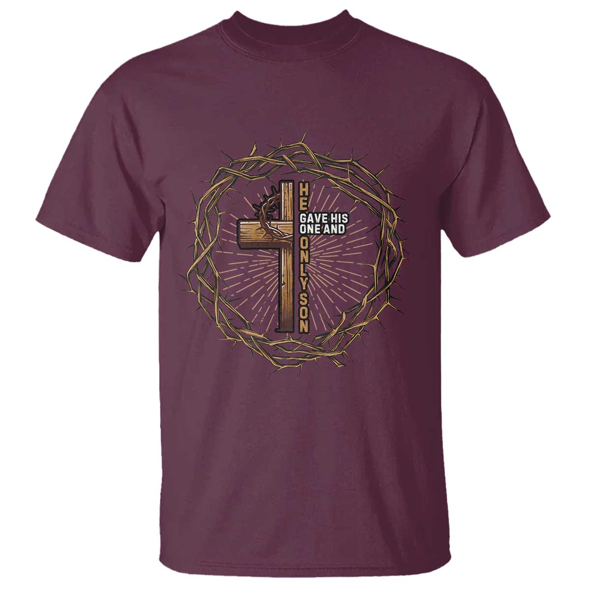 Christian Cross T Shirt Bible John 3:16 Jesus He Gave His Only Son Jesus Christian TS10 Maroon Print Your Wear
