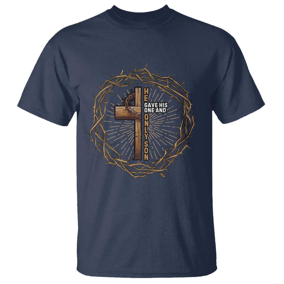 Christian Cross T Shirt Bible John 3:16 Jesus He Gave His Only Son Jesus Christian TS10 Navy Print Your Wear