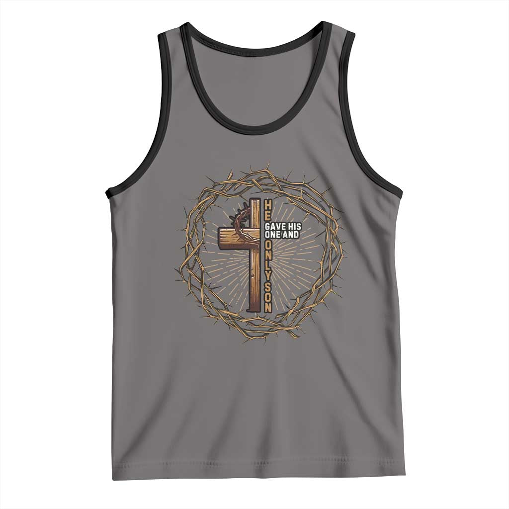 Christian Cross Tank Top Bible John 3:16 Jesus He Gave His Only Son Jesus Christian TS10 Deep Heather Black Print Your Wear