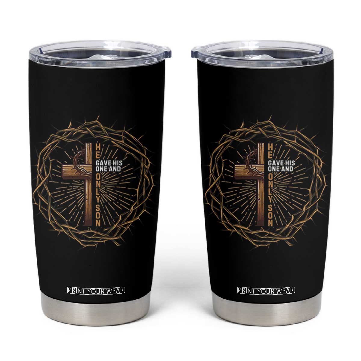 Christian Cross Tumbler Cup Bible John 3:16 Jesus He Gave His Only Son Jesus Christian TS10 Black Print Your Wear