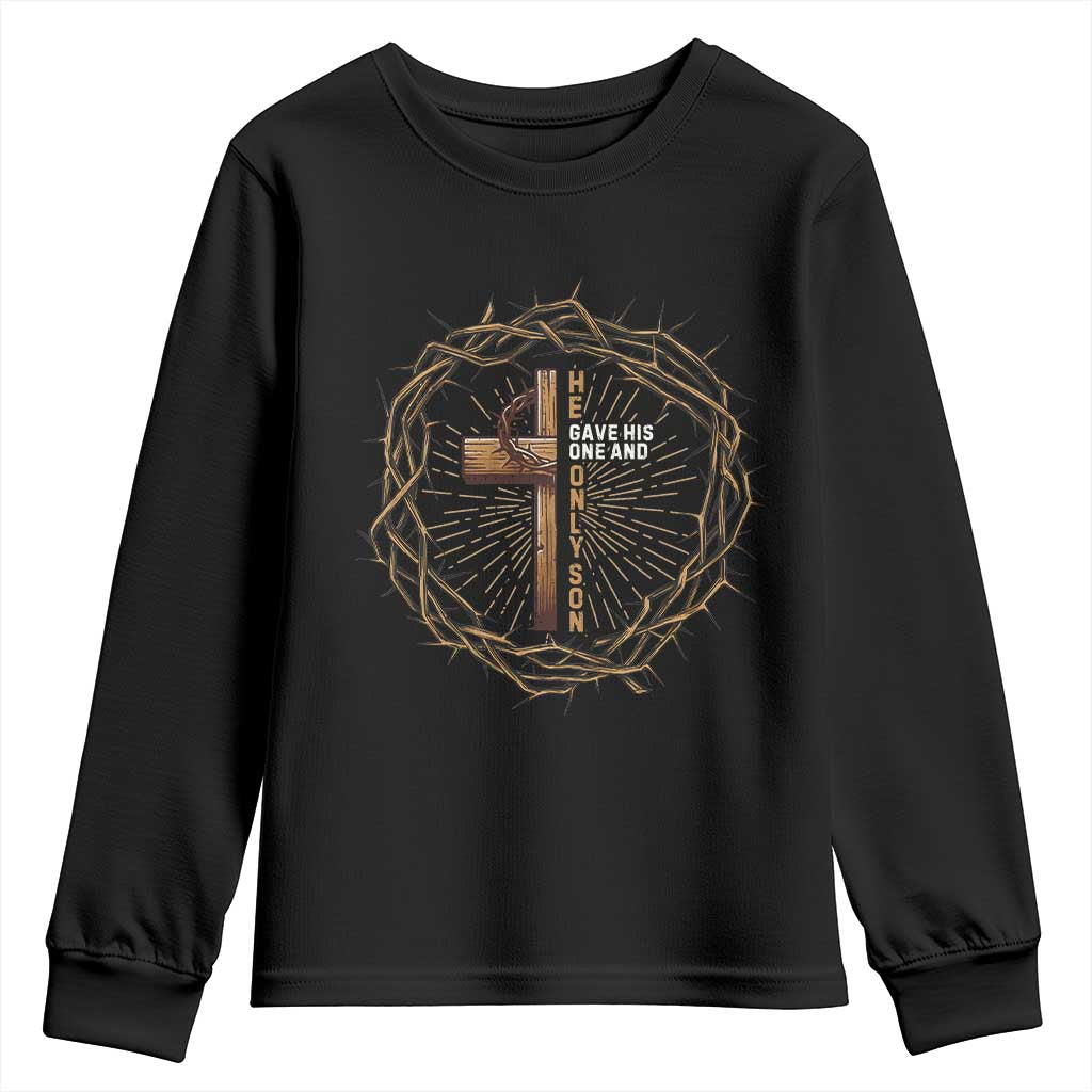 Christian Cross Youth Sweatshirt Bible John 3:16 Jesus He Gave His Only Son Jesus Christian TS10 Black Print Your Wear
