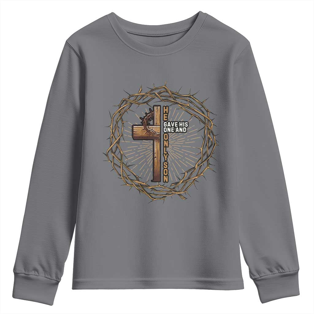 Christian Cross Youth Sweatshirt Bible John 3:16 Jesus He Gave His Only Son Jesus Christian TS10 Charcoal Print Your Wear