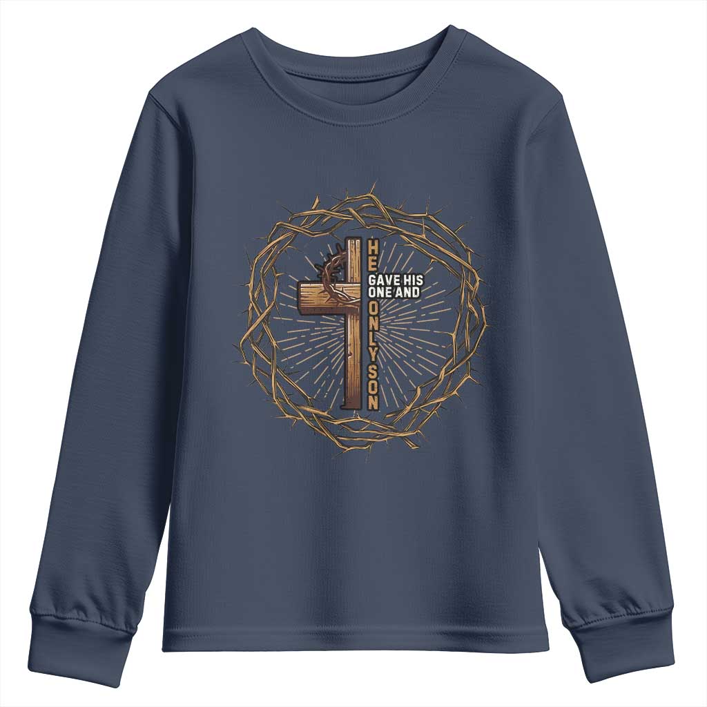 Christian Cross Youth Sweatshirt Bible John 3:16 Jesus He Gave His Only Son Jesus Christian TS10 Navy Print Your Wear