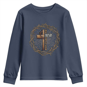 Christian Cross Youth Sweatshirt Bible John 3:16 Jesus He Gave His Only Son Jesus Christian TS10 Navy Print Your Wear