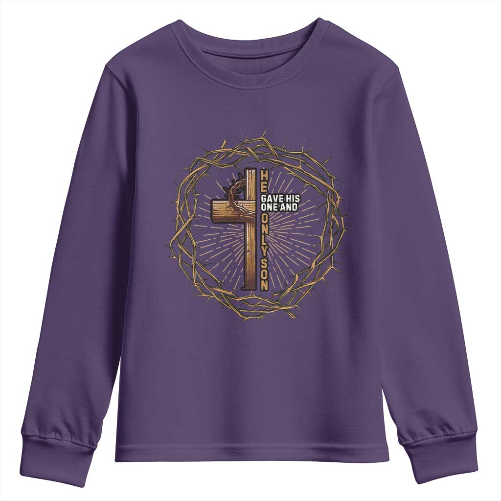 Christian Cross Youth Sweatshirt Bible John 3:16 Jesus He Gave His Only Son Jesus Christian TS10 Purple Print Your Wear