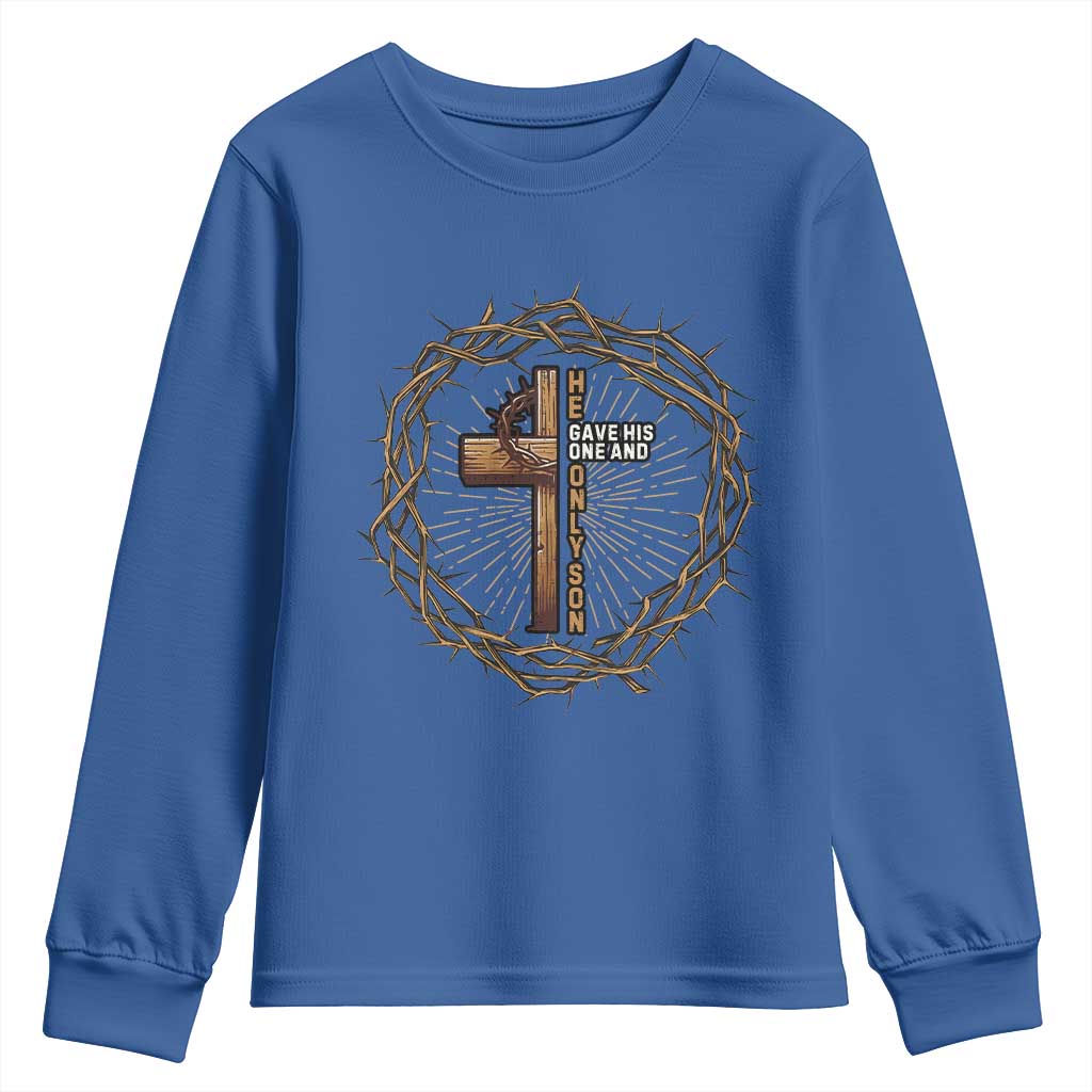 Christian Cross Youth Sweatshirt Bible John 3:16 Jesus He Gave His Only Son Jesus Christian TS10 Royal Blue Print Your Wear
