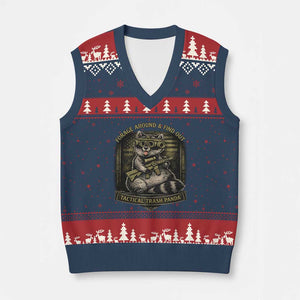 Tactical Trash Panda V-Neck Knit Sweater Vest Funny Raccoon Military Graphic Patriotic Veteran TS10 Navy Red Print Your Wear