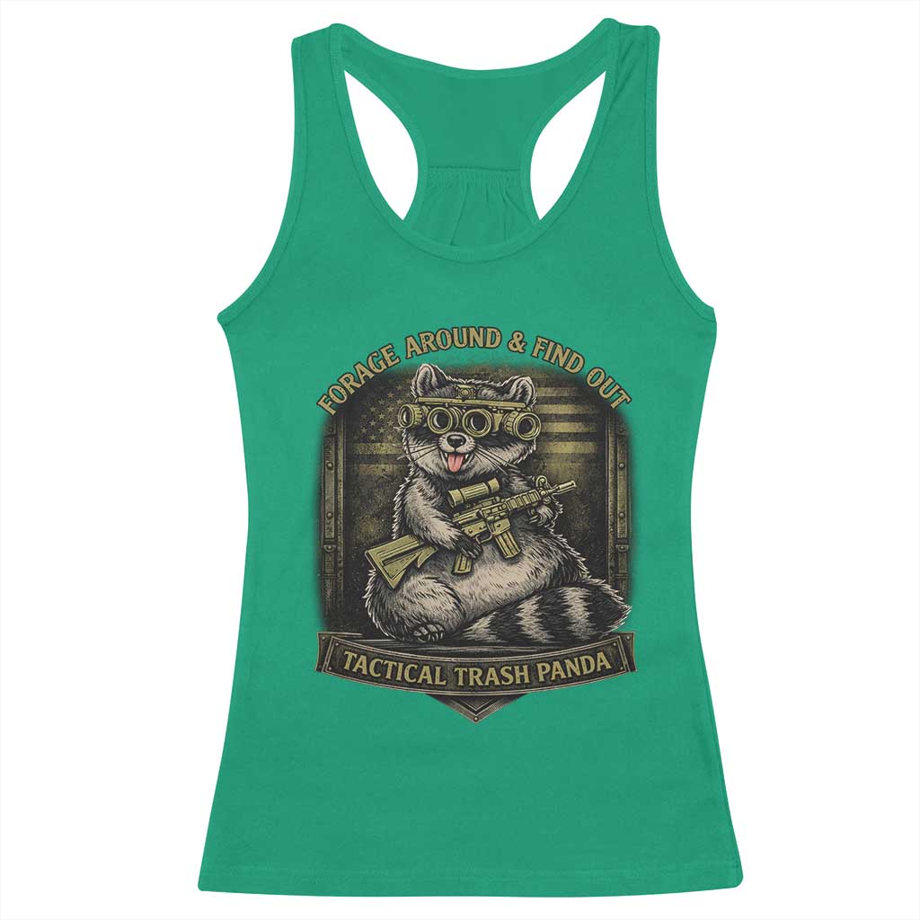 Tactical Trash Panda Racerback Tank Top Funny Raccoon Military Graphic Patriotic Veteran TS10 Irish Green Print Your Wear