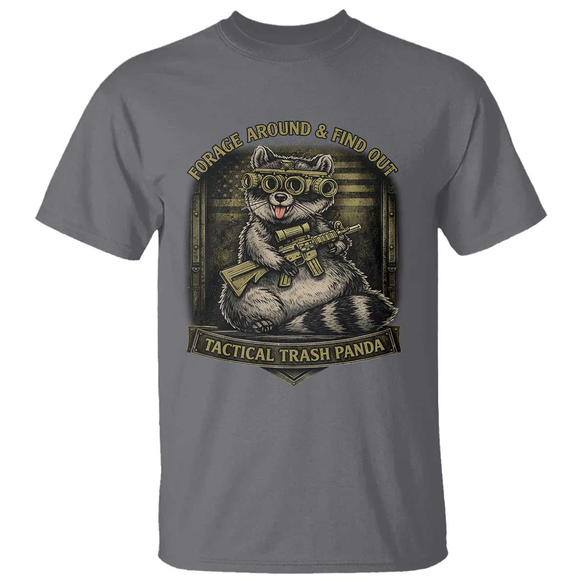 Tactical Trash Panda T Shirt Funny Raccoon Military Graphic Patriotic Veteran TS10 Charcoal Print Your Wear