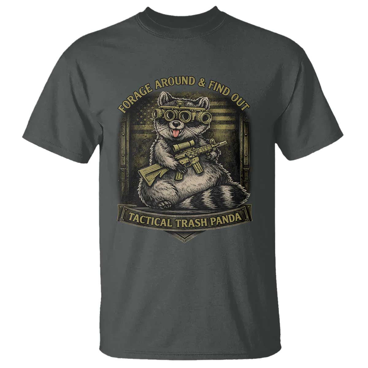 Tactical Trash Panda T Shirt Funny Raccoon Military Graphic Patriotic Veteran TS10 Dark Heather Print Your Wear