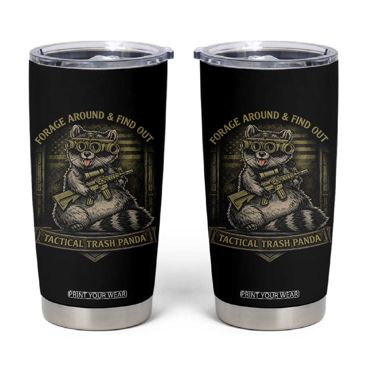 Tactical Trash Panda Tumbler Cup Funny Raccoon Military Graphic Patriotic Veteran TS10 Black Print Your Wear