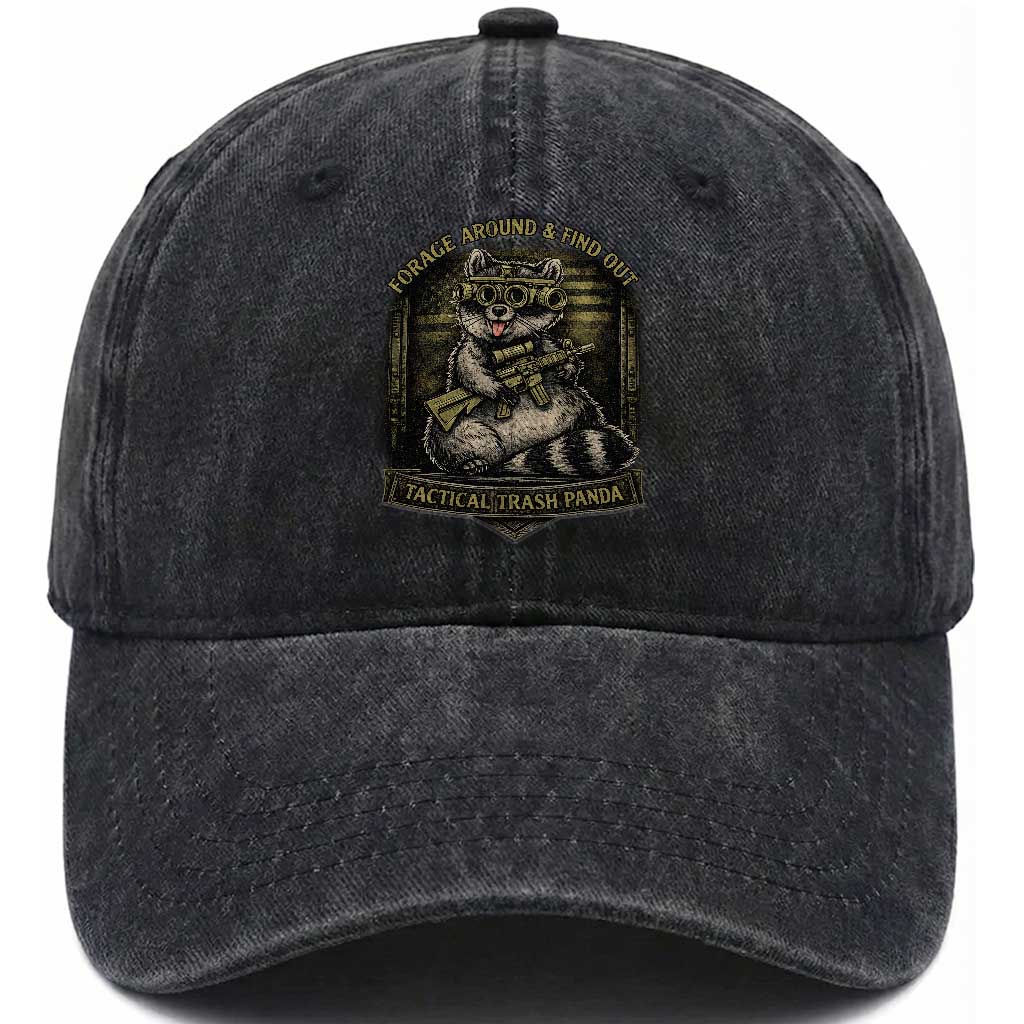 Tactical Trash Panda Washed Cotton Baseball Cap Funny Raccoon Military Graphic Patriotic Veteran TS10 Washed Cap Universal Fit Black Print Your Wear