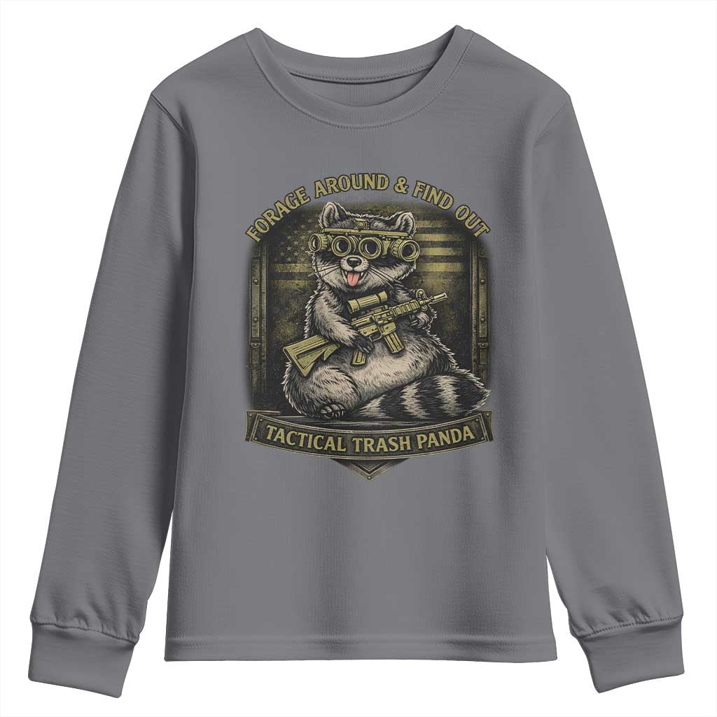 Tactical Trash Panda Youth Sweatshirt Funny Raccoon Military Graphic Patriotic Veteran TS10 Charcoal Print Your Wear
