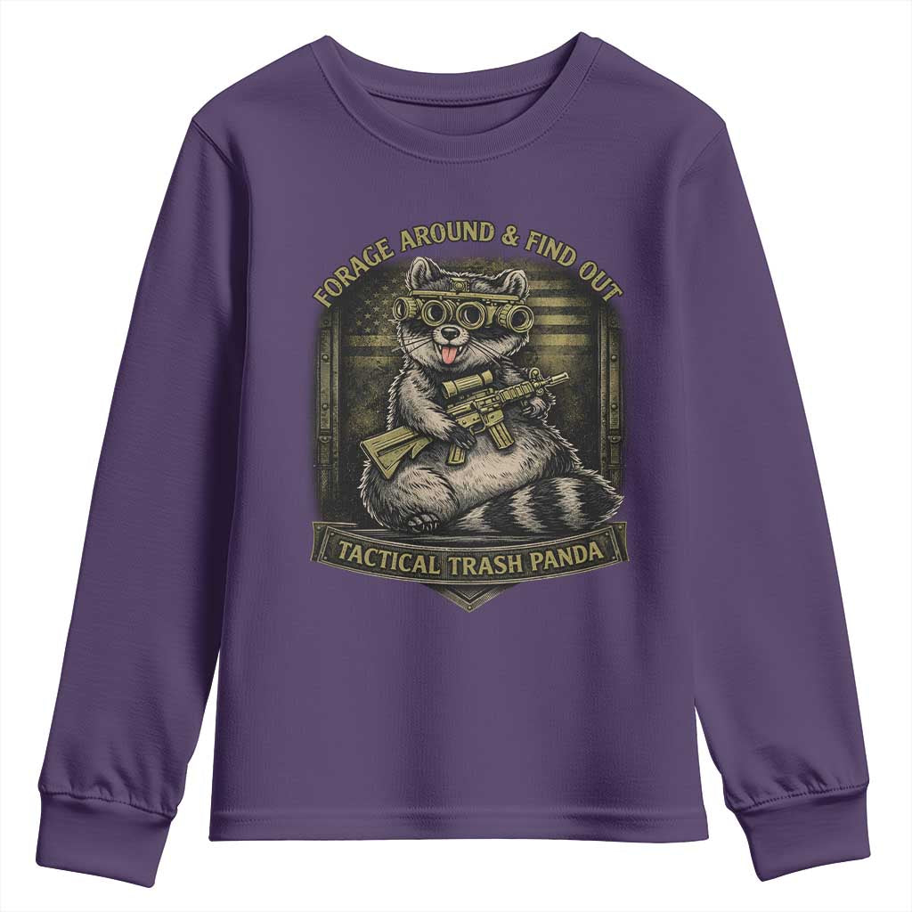 Tactical Trash Panda Youth Sweatshirt Funny Raccoon Military Graphic Patriotic Veteran TS10 Purple Print Your Wear