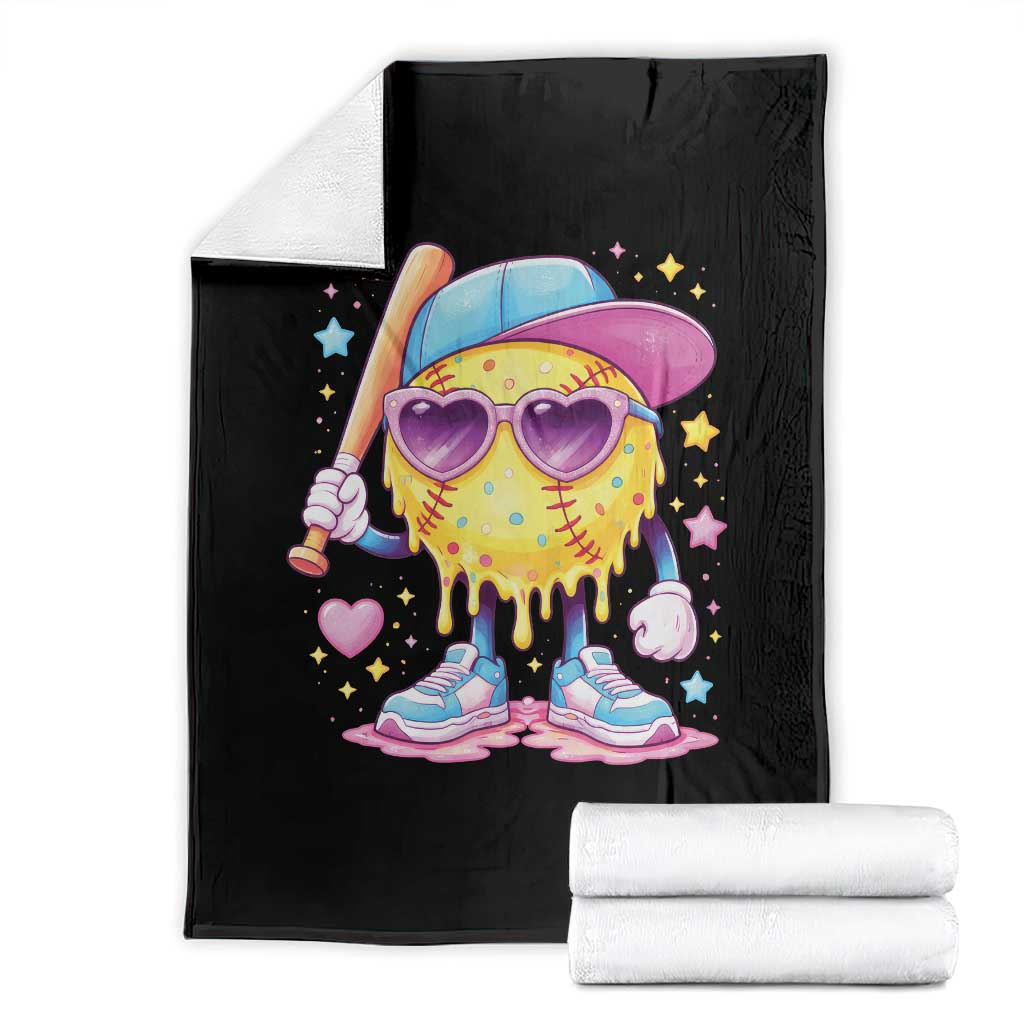 Funny Softball Drip Throw Blanket Ice Cream Sprinkles Softball Girls Kid TS10 Black Print Your Wear