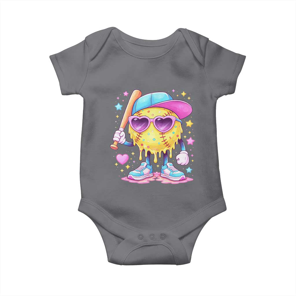 Funny Softball Drip Baby Onesie Ice Cream Sprinkles Softball Girls Kid TS10 Charcoal Print Your Wear