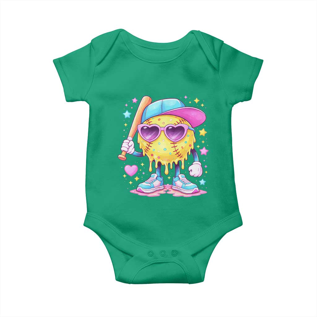 Funny Softball Drip Baby Onesie Ice Cream Sprinkles Softball Girls Kid TS10 Irish Green Print Your Wear