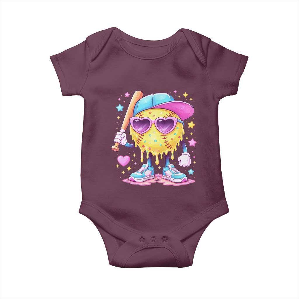 Funny Softball Drip Baby Onesie Ice Cream Sprinkles Softball Girls Kid TS10 Maroon Print Your Wear
