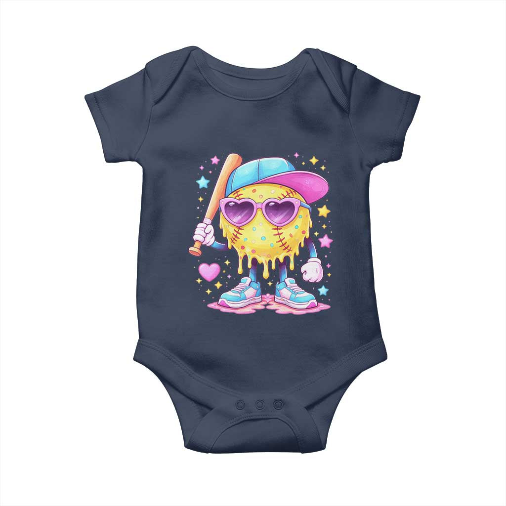 Funny Softball Drip Baby Onesie Ice Cream Sprinkles Softball Girls Kid TS10 Navy Print Your Wear