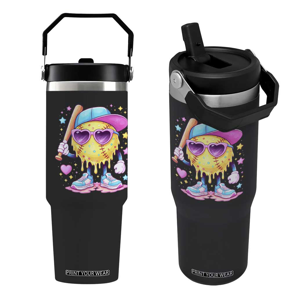 Funny Softball Drip Flip Straw Tumbler Ice Cream Sprinkles Softball Girls Kid TS10 One Size: 30 oz Black Print Your Wear