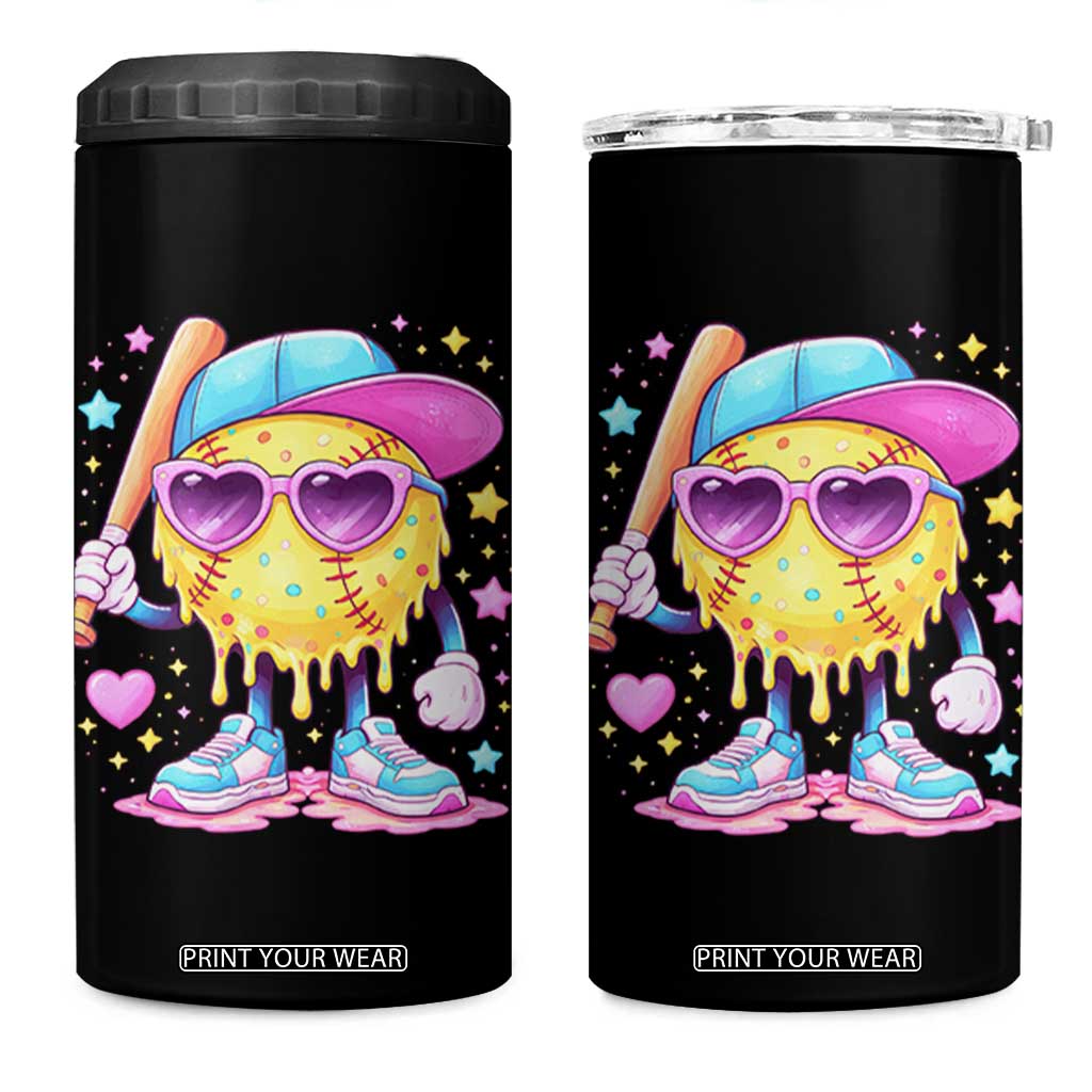 Funny Softball Drip 4 in 1 Can Cooler Tumbler Ice Cream Sprinkles Softball Girls Kid TS10 One Size: 16 oz Black Print Your Wear