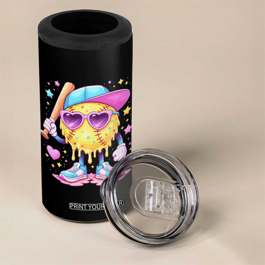 Funny Softball Drip 4 in 1 Can Cooler Tumbler Ice Cream Sprinkles Softball Girls Kid TS10 Print Your Wear