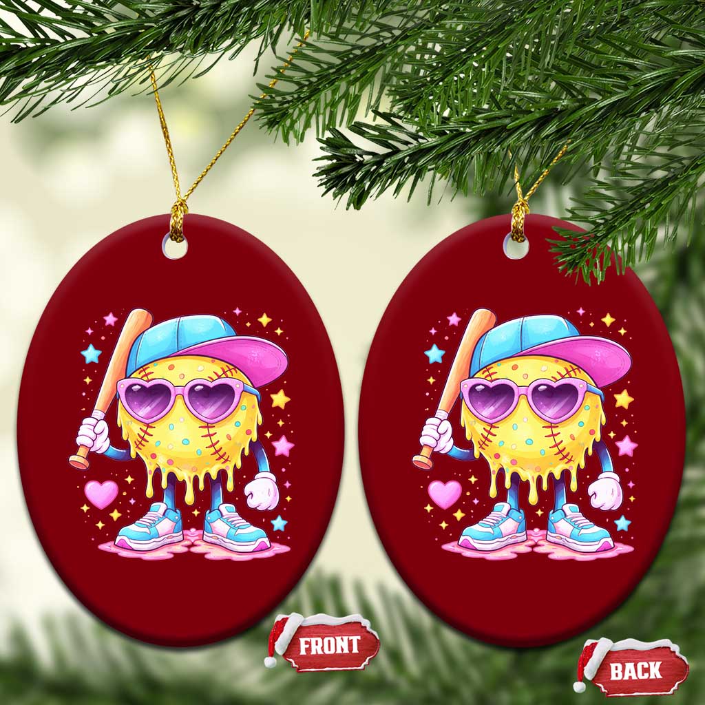 Funny Softball Drip Ceramic Ornament Ice Cream Sprinkles Softball Girls Kid TS10 Print Your Wear