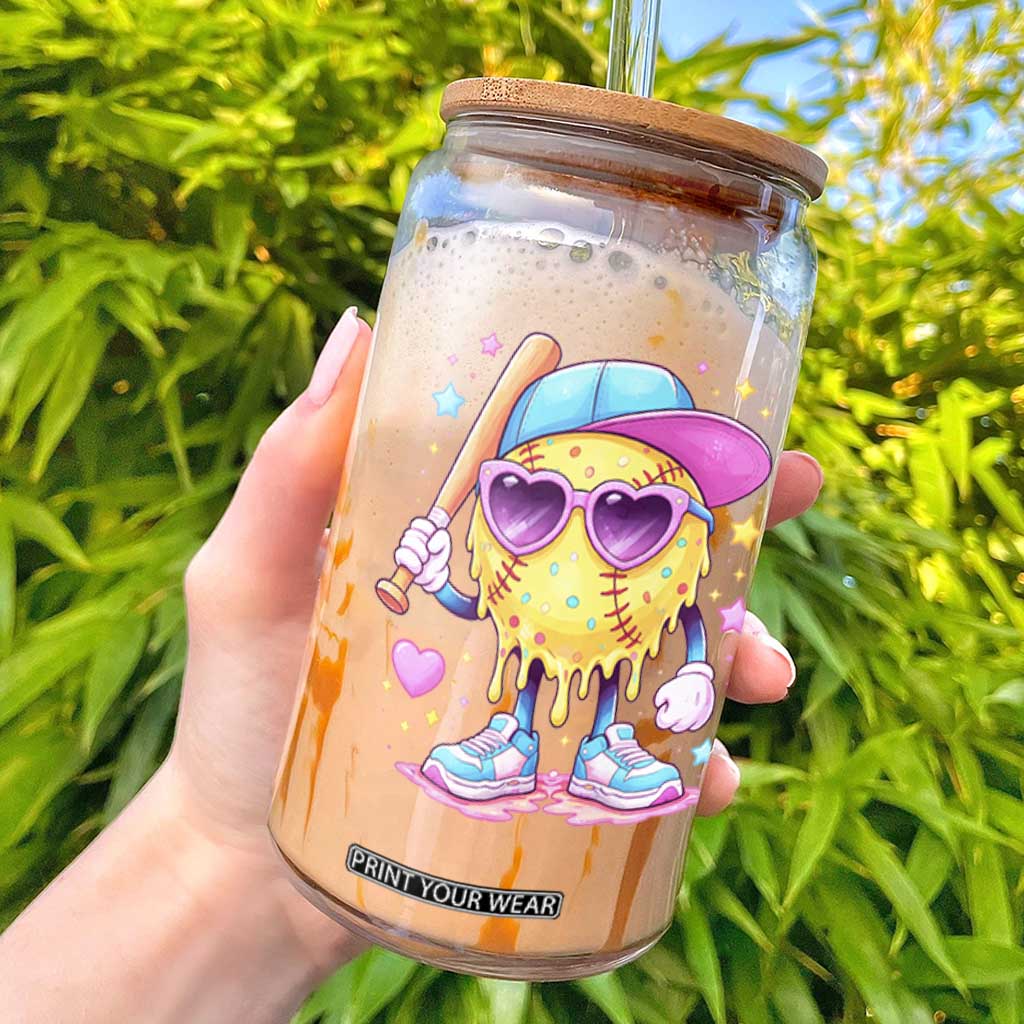 Funny Softball Drip Glass Can Ice Cream Sprinkles Softball Girls Kid TS10 Black Print Your Wear