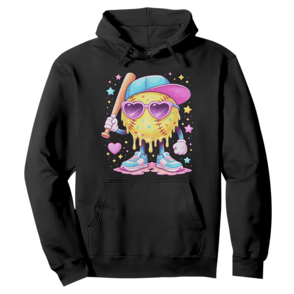 Funny Softball Drip Hoodie Ice Cream Sprinkles Softball Girls Kid TS10 Black Print Your Wear