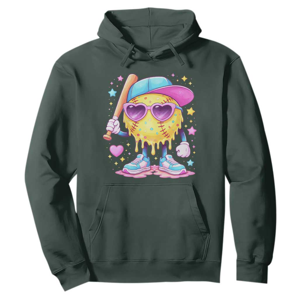 Funny Softball Drip Hoodie Ice Cream Sprinkles Softball Girls Kid TS10 Dark Forest Green Print Your Wear