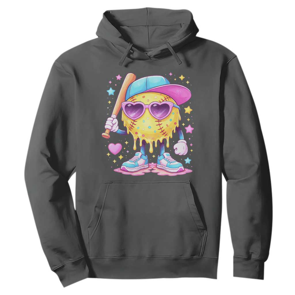 Funny Softball Drip Hoodie Ice Cream Sprinkles Softball Girls Kid TS10 Dark Heather Print Your Wear