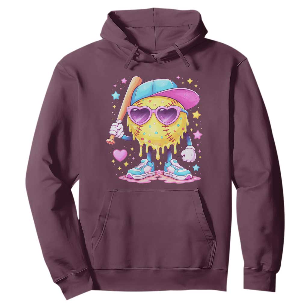Funny Softball Drip Hoodie Ice Cream Sprinkles Softball Girls Kid TS10 Maroon Print Your Wear