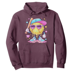 Funny Softball Drip Hoodie Ice Cream Sprinkles Softball Girls Kid TS10 Maroon Print Your Wear