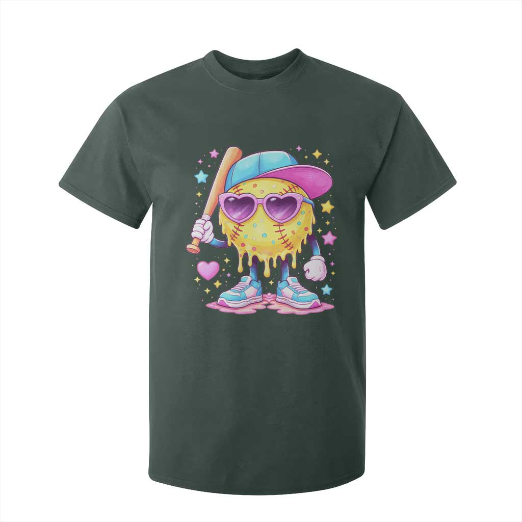 Funny Softball Drip T Shirt For Kid Ice Cream Sprinkles Softball Girls Kid TS10 Dark Forest Green Print Your Wear
