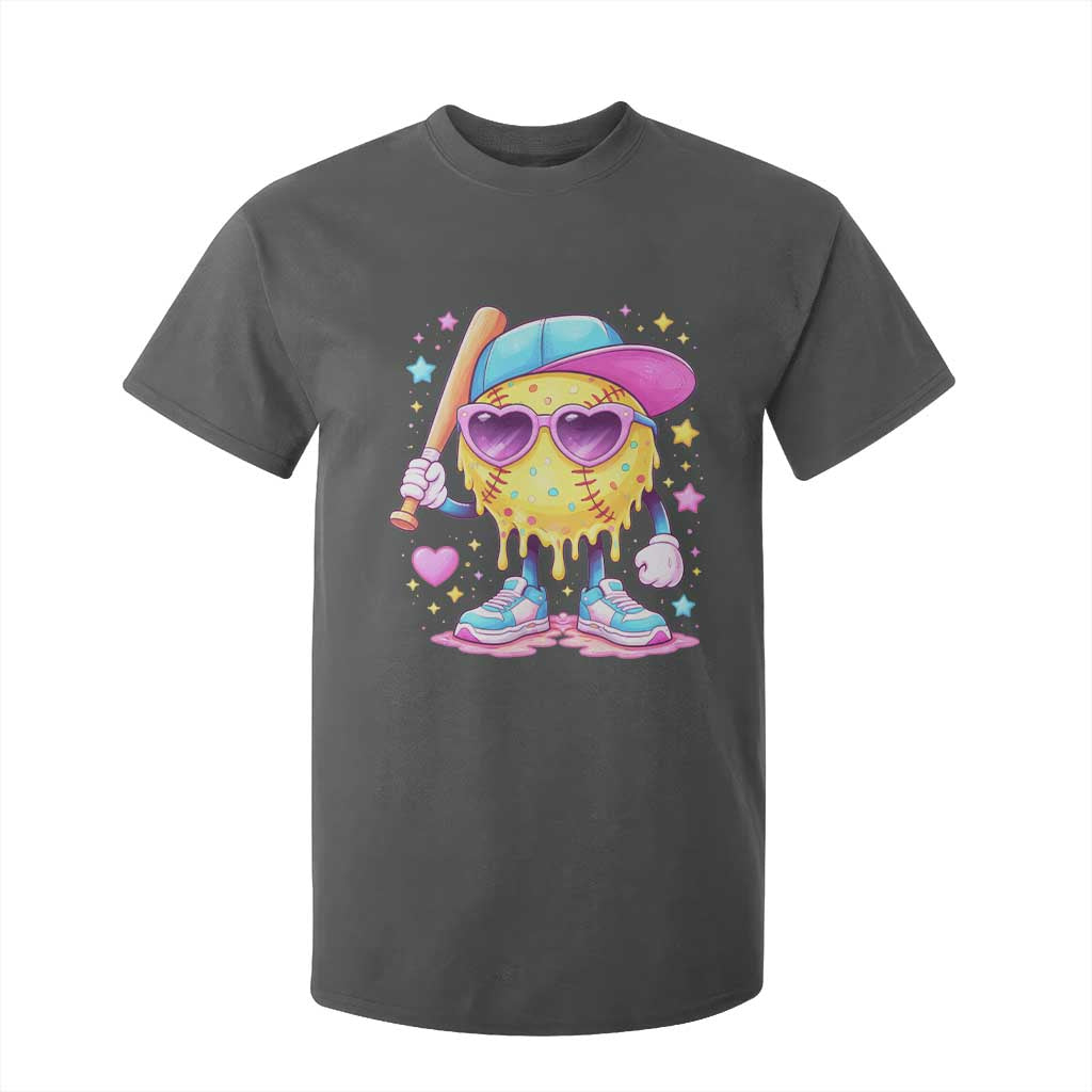Funny Softball Drip T Shirt For Kid Ice Cream Sprinkles Softball Girls Kid TS10 Dark Heather Print Your Wear
