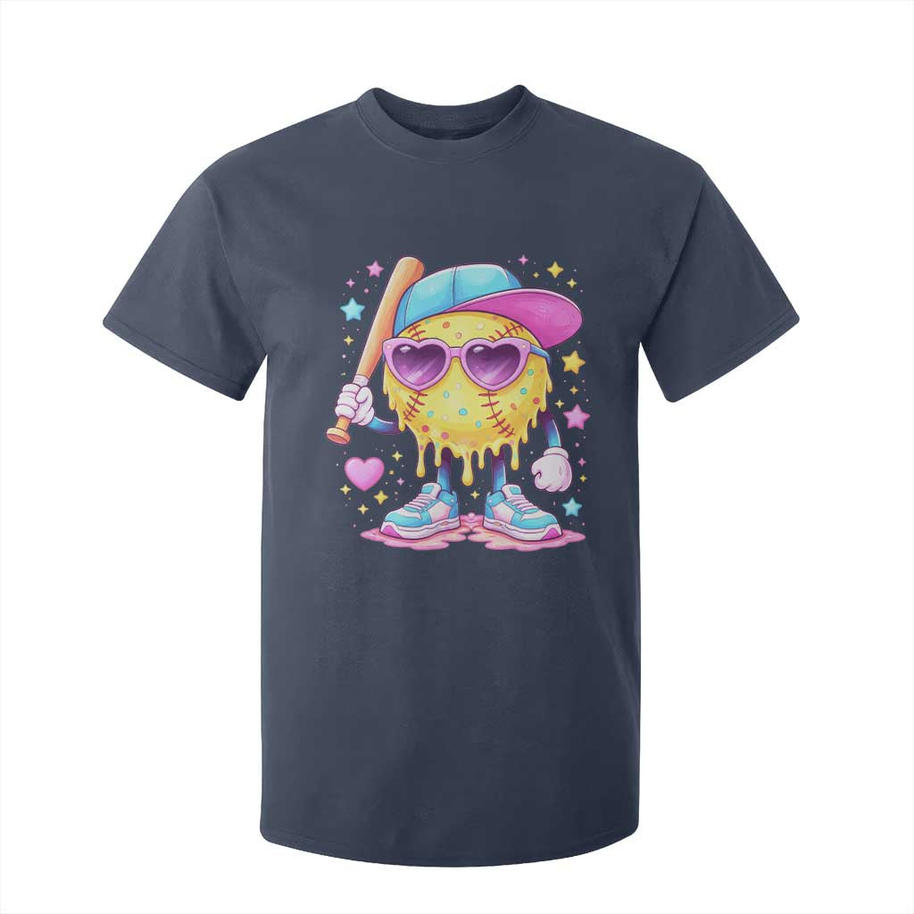 Funny Softball Drip T Shirt For Kid Ice Cream Sprinkles Softball Girls Kid TS10 Navy Print Your Wear