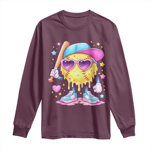 Funny Softball Drip Long Sleeve Shirt Ice Cream Sprinkles Softball Girls Kid TS10 Maroon Print Your Wear