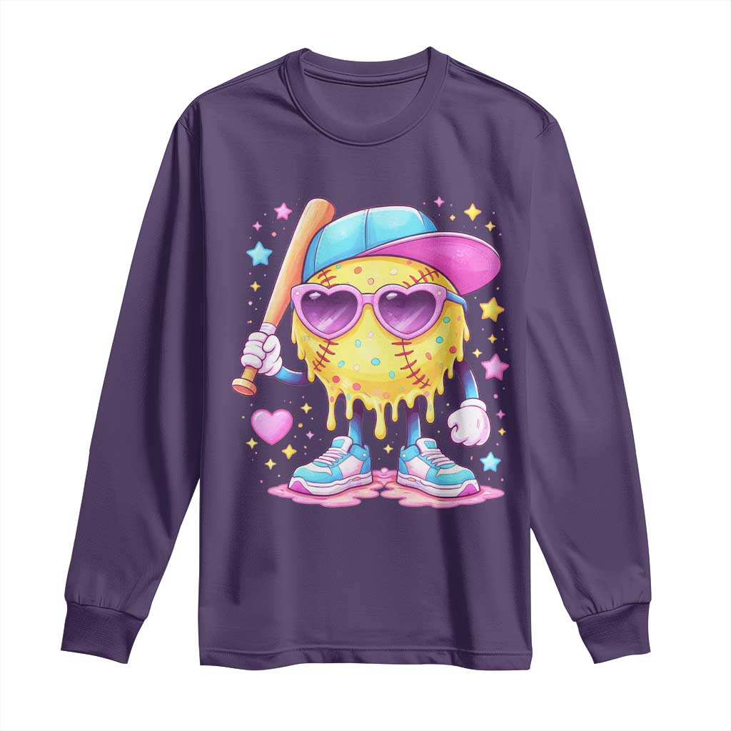 Funny Softball Drip Long Sleeve Shirt Ice Cream Sprinkles Softball Girls Kid TS10 Purple Print Your Wear