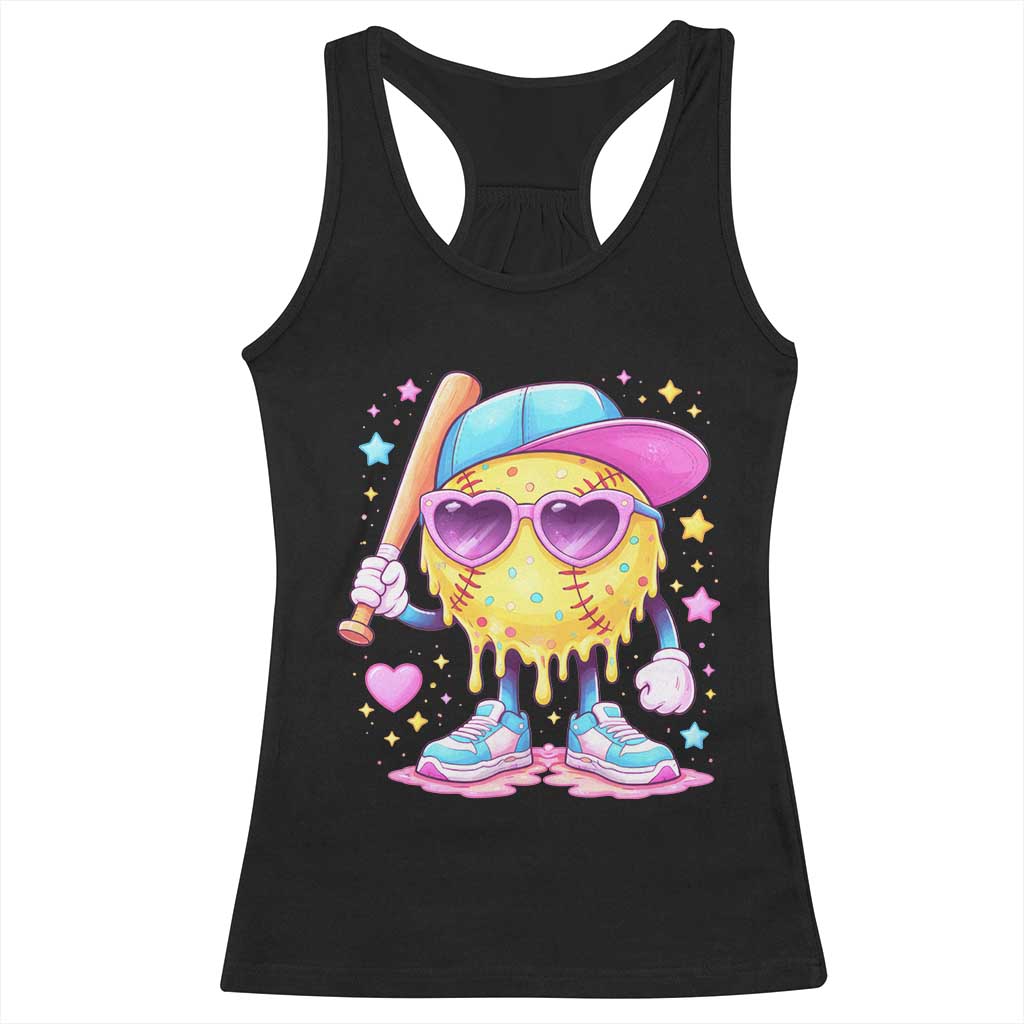 Funny Softball Drip Racerback Tank Top Ice Cream Sprinkles Softball Girls Kid TS10 Black Print Your Wear