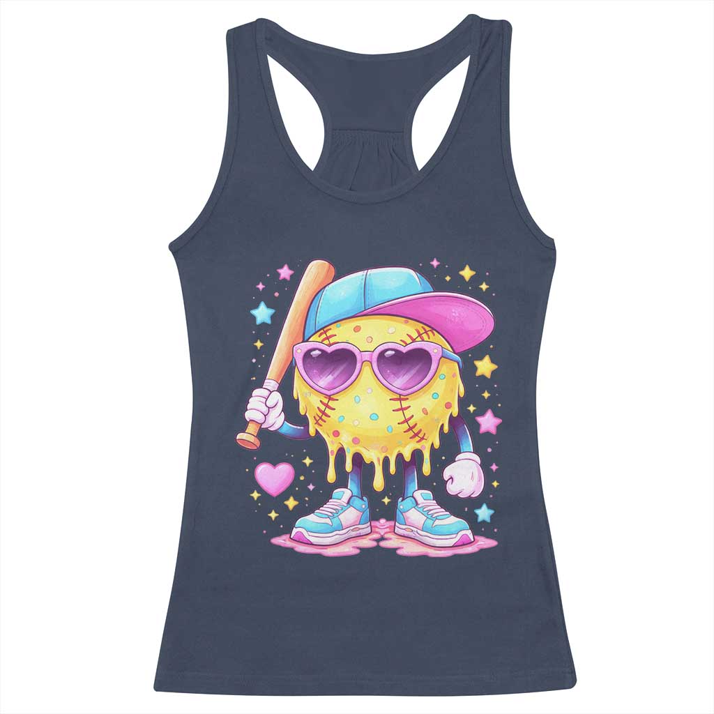 Funny Softball Drip Racerback Tank Top Ice Cream Sprinkles Softball Girls Kid TS10 Navy Print Your Wear