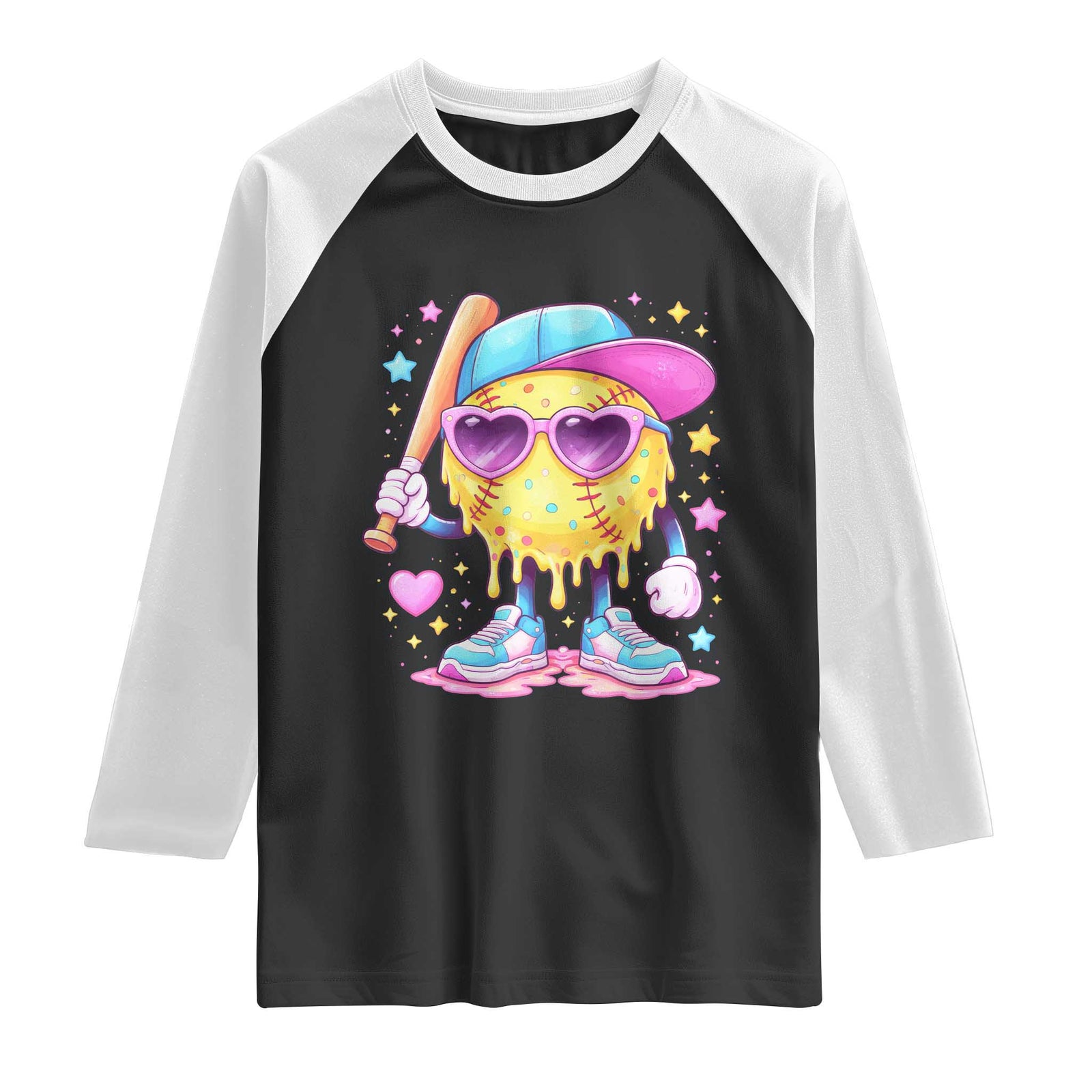 Funny Softball Drip Raglan Shirt Ice Cream Sprinkles Softball Girls Kid TS10 Black White Print Your Wear