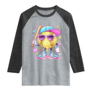 Funny Softball Drip Raglan Shirt Ice Cream Sprinkles Softball Girls Kid TS10 Heather Gray Heather Charcoal Print Your Wear