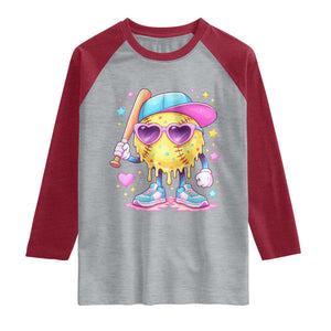 Funny Softball Drip Raglan Shirt Ice Cream Sprinkles Softball Girls Kid TS10 Heather Gray Heather Red Print Your Wear