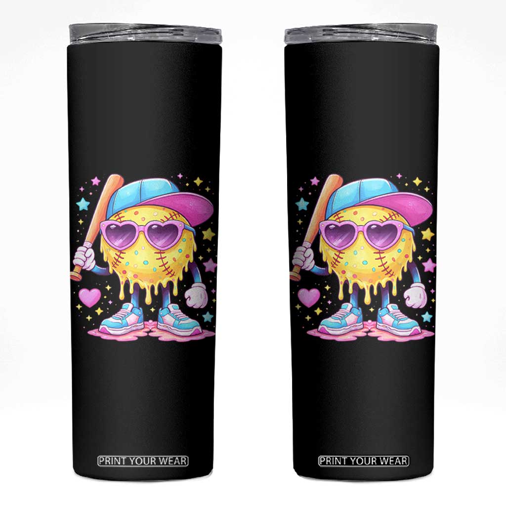 Funny Softball Drip Skinny Tumbler Ice Cream Sprinkles Softball Girls Kid TS10 Black Print Your Wear