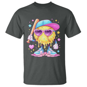 Funny Softball Drip T Shirt Ice Cream Sprinkles Softball Girls Kid TS10 Dark Heather Print Your Wear