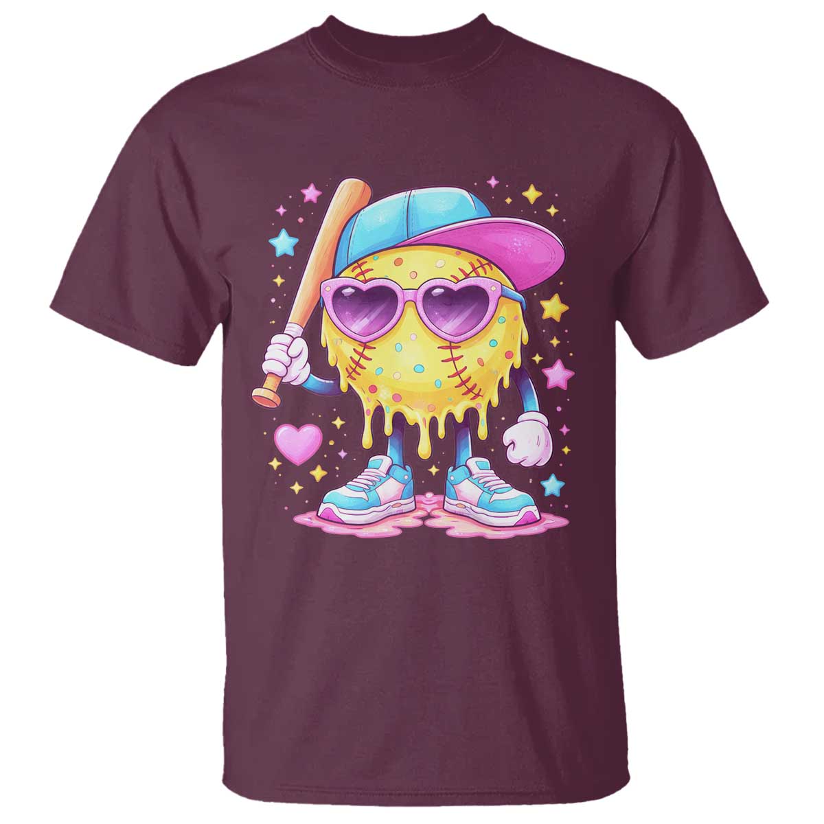 Funny Softball Drip T Shirt Ice Cream Sprinkles Softball Girls Kid TS10 Maroon Print Your Wear