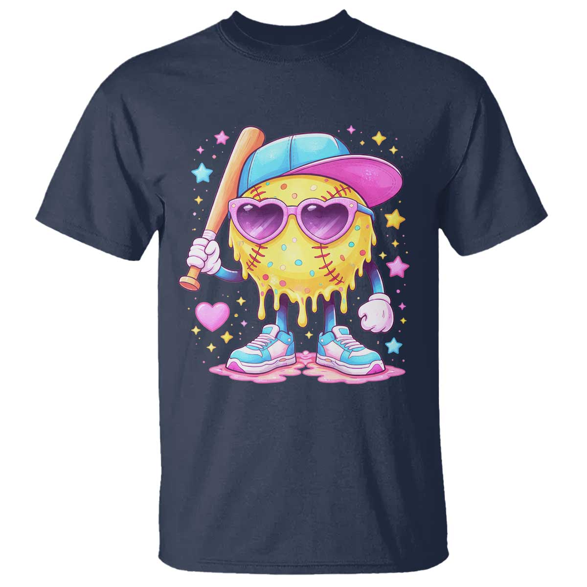 Funny Softball Drip T Shirt Ice Cream Sprinkles Softball Girls Kid TS10 Navy Print Your Wear