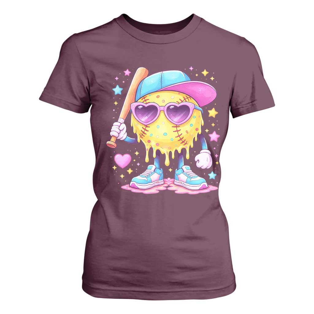 Funny Softball Drip T Shirt For Women Ice Cream Sprinkles Softball Girls Kid TS10 Maroon Print Your Wear
