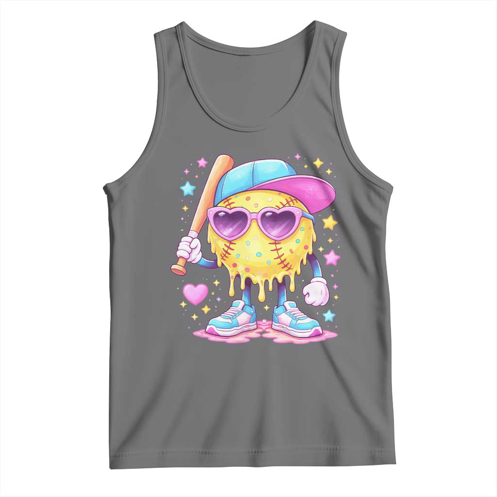 Funny Softball Drip Tank Top Ice Cream Sprinkles Softball Girls Kid TS10 Black Heather Print Your Wear
