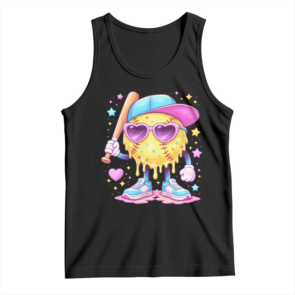 Funny Softball Drip Tank Top Ice Cream Sprinkles Softball Girls Kid TS10 Black Print Your Wear